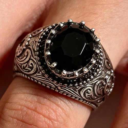 Men silver tone signet - signet, ring