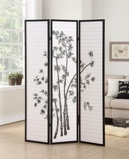 3-Panel Black Shoji Room Divider Screen with Foldable Wooden Frame
