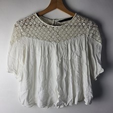 Zara Women Size XS White Cotton Lace Crop Blouse Cottage Core Summer Pretty