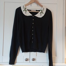 Black Banned Apparel Rockabilly Happy Holly Peter Pan Collar Cardigan size XL