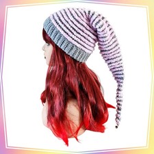 Handmade Crochet Grey and Pink Elf Hat - Boho Festival Fairy Beanie