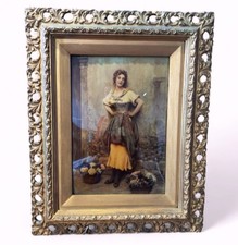 Victorian Flower Seller Gilt Framed Crystoleum