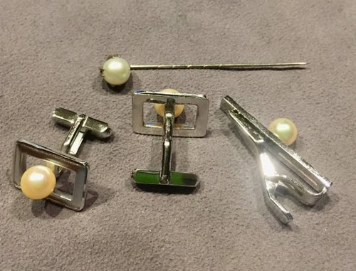 Pearl silver cufflinks with - pearl, &