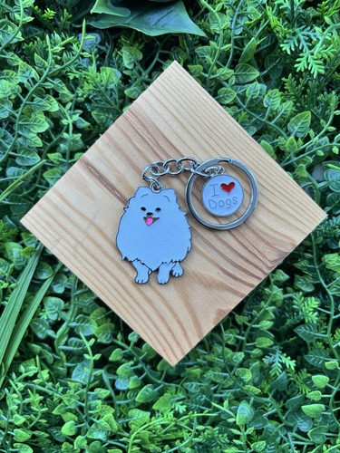 White pomeranian dog keyring - pomeranian,