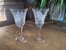 2 Signed Royal Brierley Crystal Fuchsia Wine Glasses 6.1/2" x 3.1/8"