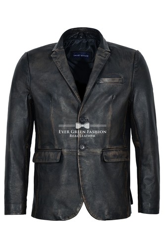Mens leather blazer - mens, black