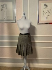 Vintage Alexander McQueen Skirt Grey Wool Tweed leather kilt PRISTINE uk 8 - 10