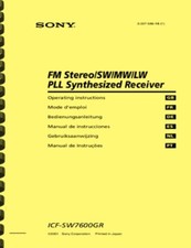 Sony ICF-SW7600GR World Band Receiver OWNER'S MANUAL and SERVICE MANUAL