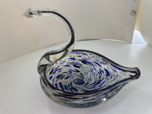 Hand blown art glass swan - blown, dish