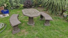 Concrete Stone Garden Table and Bench Set Curved Design