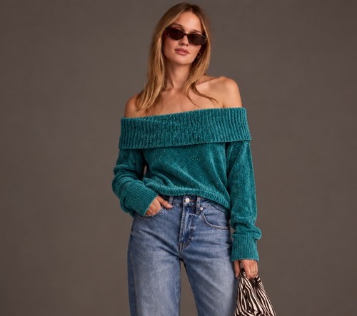 Whbm teal off - teal, off-the-shoulder