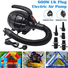 600W Electric Inflatable Air Pump Black with 5X Nozzles for Air Bed Pool Toy