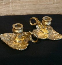 Antique Set of  Brass Metal Chamber Candlestick Candle Stick Holder Vintage