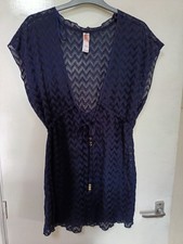 Ocean club black size 10/12 bikini beach cover up top navy black chevron sheer