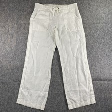 Athleta Linen Pants Women's 8 White Retreat Drawstring Pockets Straight Wide Leg