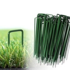 50 Pack Green Garden Pins Artificial Grass Turf U Pegs Metal Staples Hook Strong
