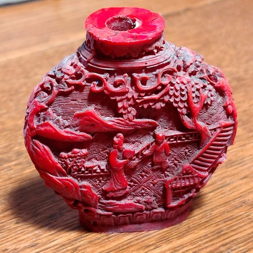 Cinnabar snuff bottle only - , no