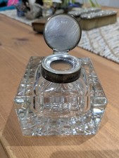 Vintage Antique Idquare Glass Silver Plated Inkwell