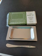 Oneidacraft Butter Dish & Knife Set Oneida Vintage Solid Stainless Steel Boxed