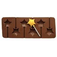 Star Lollipop Mould Silicone 6 Chocolate Candy Lolly and Sticks Cupcakes Fondant