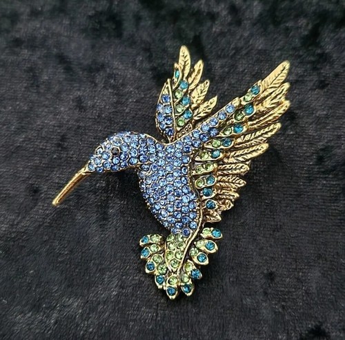 Blue rhinestone hummingbird - blue,