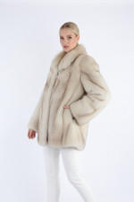 1282 Real Fox Fur Jacket Genuine Luxury Vintage Elegant SAGA XL Bluefox White