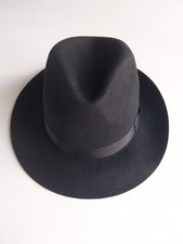 MENS NEW BLACK WINCANTON FEDORA WOOL FELT SIZE 7 1/4"  BY P. J. POWELL TRAD CITY