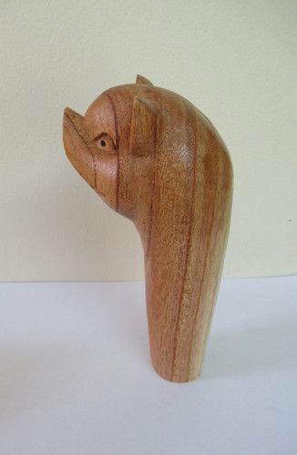 Wooden carved pig head stick - carved,