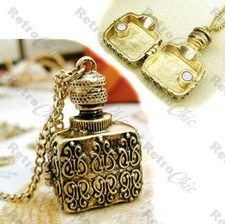 ORNATE vintage style PERFUME BOTTLE LOCKET box pendant NECKLACE antique gold pl