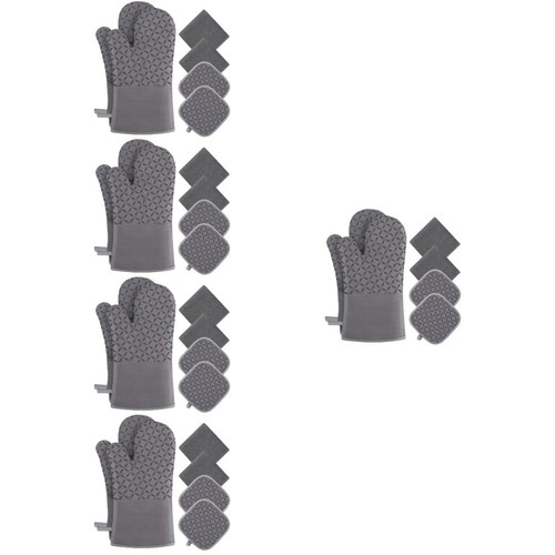 Grey cotton oven mitts - mitts, with