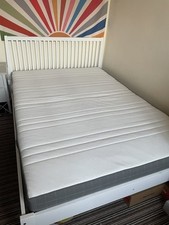 White Wooden Bed Frame And Ikea Morgedal Matress. European Double 140x200. 