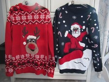 Next Reindeer & Primark Ski-ing Santa Boys Christmas Jumpers x 2 Age 12-14