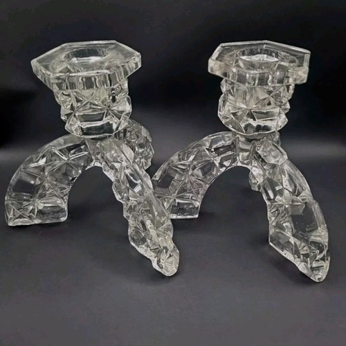 Art deco glass candlesticks - glass,