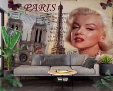 3D Marilyn Monroe Eiffel Self-adhesive Removeable Wallpaper Wall Mural