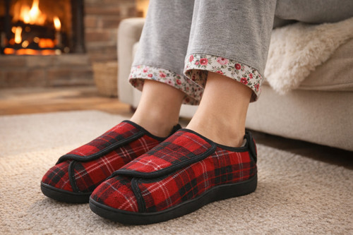Women red tartan - tartan, slipper