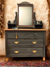 Antique Mahogany dresser with mirror hand painted