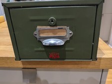 Vintage Record Index Drawer Box  Olive Green