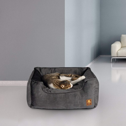 Grey plush dog cat bed - dog,
