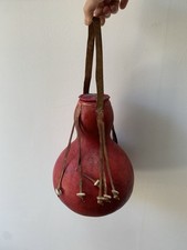 Handcrafted Gourd Canteen with Leather Straps –Rustic Tribal Water Vessel- Decor