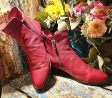 ZAZOU Leather Red Ankle Boots