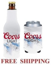 COORS LIGHT 1 BEER BOTTLE KOOZIE + 1 CAN HUGGEE COOLIE COOZIE COOLER SET NEW