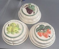 X 3 Vintage Ceramic Jelly Moulds Wall Hanging Decoration Strawberry,apples&grape