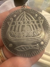 Vintage Norwegian Viking Boat Ship Necklace  KRO makers Mark TINN