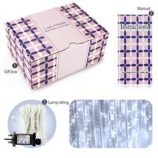 Curtain String Fairy Lights 3x3m 300 LEDs, 8 Different Lighting Modes  White