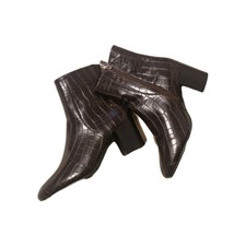 MOCK CROCODILE ALLIGATOR ANKLE BOOTS SIZE 6 (39) BERGUNDY, NEW, UNWORN PEACOCKS