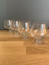 Vintage Miniature Floral Etched Glass Cognac Brandy Glasses x 4