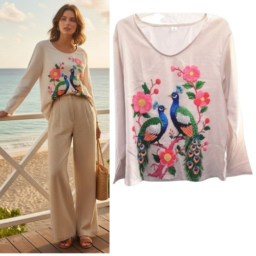 Peacock floral print top - peacock,