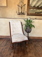 Original Antique Rosewood Nursing Ivory Damask Slipper Reading Chair