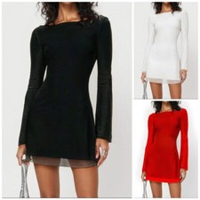 WOMANS LADIES MESH LONG SLEEVE MINI DRESS UK SIZE 8-26