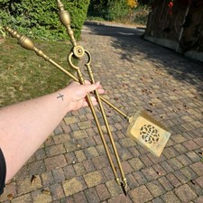 Vintage Victorian Brass Fire Fireplace Companion Tools Tongs & Spade 65 Cm